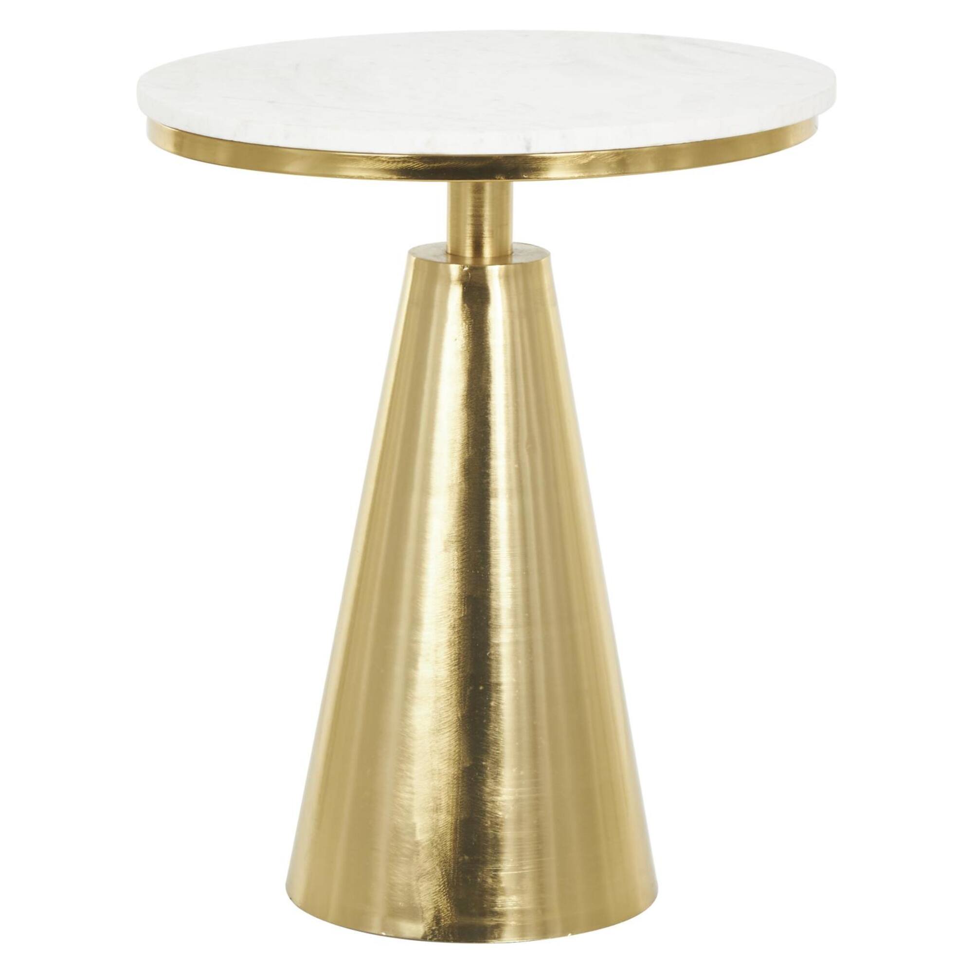 20" x 24" Gold Metal Geometric Cone Accent Table with White Marble Tabletop